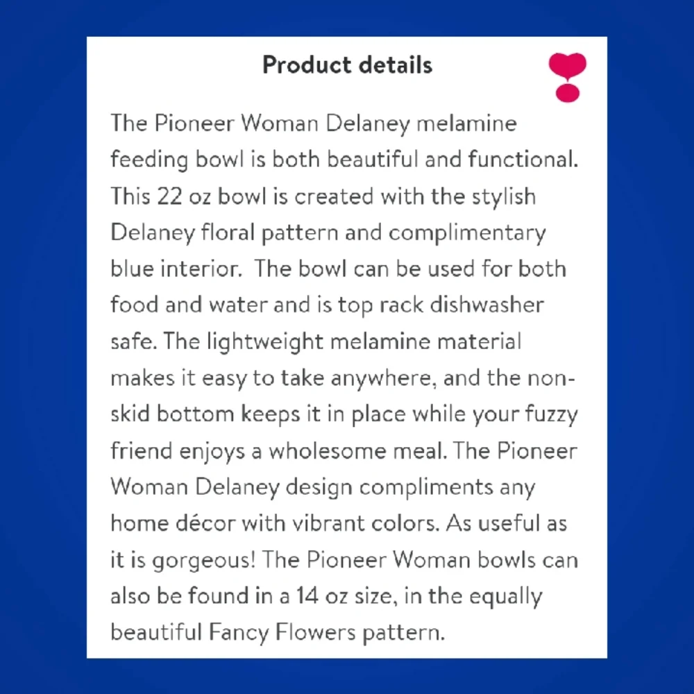 2022 🌺 New Pioneer Woman Delaney Dog/Cat/Pet Feeder Bowl, Blue, 1